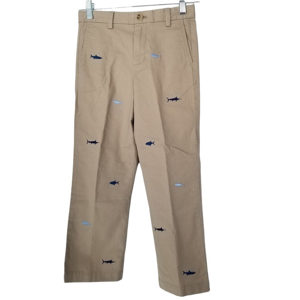 Vineyard Vines girls beige khaki whale print cotton pants size 7.